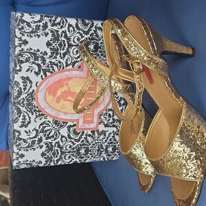 Bordello Y2K Gold Glitter Stiletto Heels Sz 11 Party,Pin Up Or Burlesque W Box